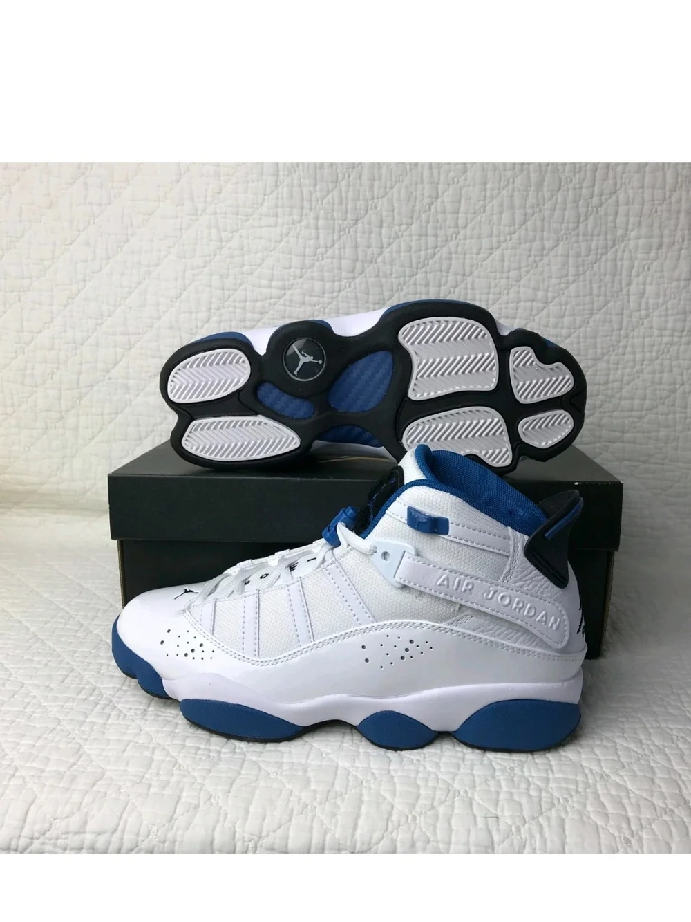 Size 12 - Air Jordan 6 Rings White Dark Marina Blue,Smooth Shoes